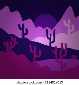 Perfect for fabric, textile. Vector background on blue, violet and purple. Cute cactus and hand drawn textures.