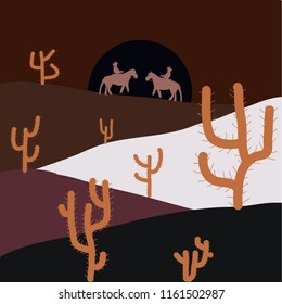 Perfect for fabric, textile. Vector background on brown, gray and neutral. Cute cactus and hand drawn textures.