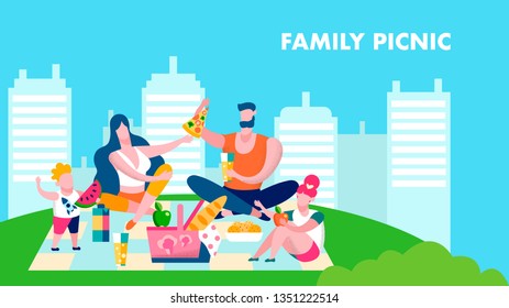 Perfect Family Picnic Fun Vector Banner Template. Summer Holiday, Outdoor Activities Flat Illustration. Adults and Kids Spending Leisure, Pastime Together. Strong Family Ties Poster Design Concept