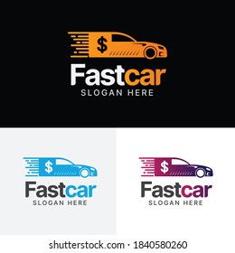 Perfect Fast Car Moving speed Sport Logo Design with Doller Sign