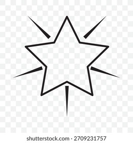Una estrella perfecta de cinco puntas rodeada por ocho líneas radiales cortas que sugieren un efecto brillante o brillante en el fondo transparente. EPS 10.