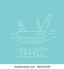 Perfect flat linear design icon or logotype of camping topic. Cool for apps, button, cards, logotype and identity. Jackknife or clasp-knife for your trip