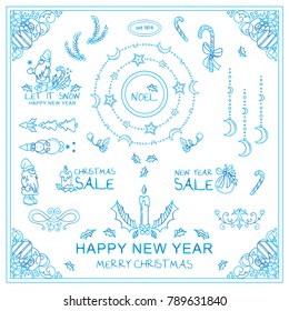 Perfect frozen elements for Winter Holidays design! Vector collection of signs, symbols, corners, squares, dividers and more with lovely Christmas illustrations. New arts in each set