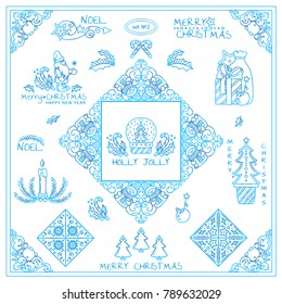 Perfect frozen elements for Winter Holidays design! Vector collection of signs, symbols, corners, squares, dividers and more with lovely Christmas illustrations. New arts in each set