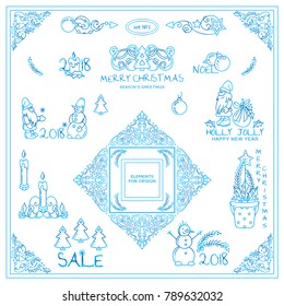 Perfect frozen elements for Winter Holidays design! Vector collection of signs, symbols, corners, squares, dividers and more with lovely Christmas illustrations. New arts in each set
