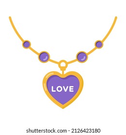 A perfect gift to your girl, heart pendant flat icon

