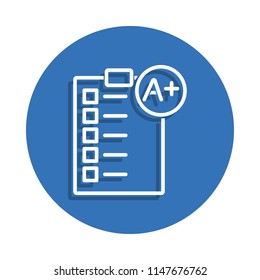 Perfect grade on paper test icon. Element of education for mobile concept and web apps icon. Thin line icon with shadow in badge for website design and development, app development on white background