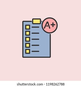 Perfect grade on a paper test icon. Element of color education for mobile concept and web apps illustration. Thin line icon for website design and development, app development