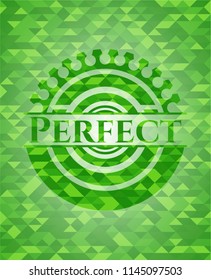 Perfect green emblem with triangle mosaic background