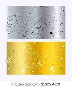 Perfect grunge backgrounds. Two silver and golden backgrounds with cracks. Vector texture design.