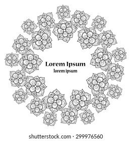 Perfect hand drawn floral wreath. Black and white floral card template. Vector 