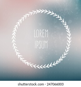 Perfect hand drawn frame on a blured vector background with a place for your text. Circle natural wreath for invitation cards, save the date, wedding card design. 