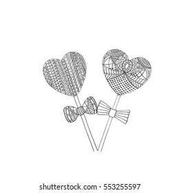 Perfect hand-drawn hearts in zen tangle technic for a coloring book.