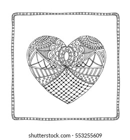 Perfect hand-drawn hearts in zen tangle technic for a coloring book.