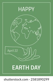 Perfect Happy Earth Day poster cover template. Hand hold Globe. Planet of Earth. Vector illustration. EPS 10