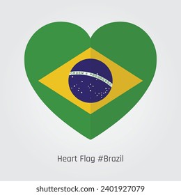 Perfect Heart-shaped Brazil Flag Vector, Immerse yourself in a symphony of national pride with our exquisite perfect heart-shaped country flag vector design. This meticulously crafted symbol intertwin