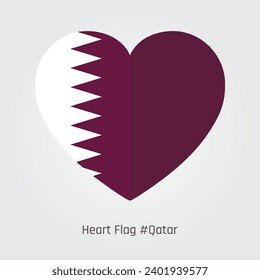 Perfect Heart-shaped Qatar Flag Vector design, Immerse yourself in a symphony of national pride with our exquisite. This meticulously crafted symbol intertwines love and patriotism