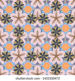 Perfect for holidays. Vector glitter textured seamless pattern with blue, gray and yellow elements. Stylized ornament.