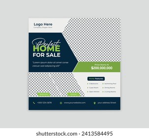 Perfect home for sale Real estate social media post template, real estate and development social media post design, Home Sale Social Media Promotion.