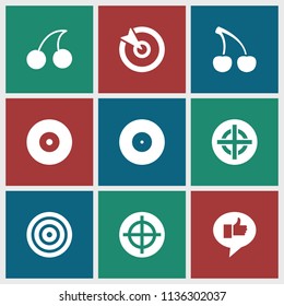 Perfect icon. collection of 9 perfect filled icons such as cherry, target. editable perfect icons for web and mobile.