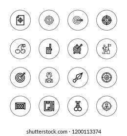 Perfect icon set. collection of 16 outline perfect icons with cherry, goal, forms, kunai, walkie talkie, target icons.