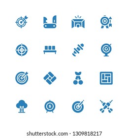 perfect icon set. Collection of 16 filled perfect icons included Darts, Dartboard, Goal, Tatami, Cherry, Dart board, Hub, Waiting room, Jackknife