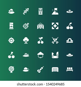 perfect icon set. Collection of 25 filled perfect icons included Waiting room, Goal, Dart, Pamela, Darts, Jackknife, Kasa, Cherry, Libra, Target, Guillotine, Hub