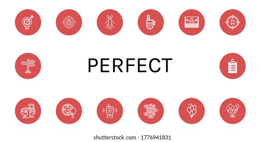 perfekte Icon-Set. Kollektion von Target, Stonefly, Walkie-Talkie, Kirry, Whirlpool, Wegweiser, Ballons, Ballon, Goals-Symbole