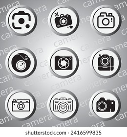 perfect icon set of photography camera shutter