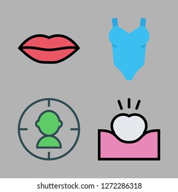 perfect icon set. vector set about tooth, underwear, target and lips icons set.