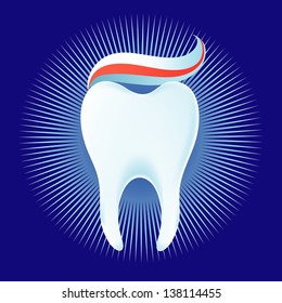 the perfect image of the tooth with toothpaste on a blue background 