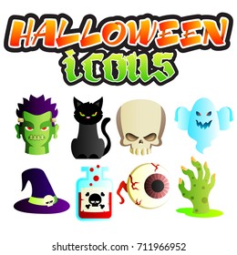 Perfect image for your web design, logo, applications. Halloween colored icons set