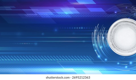 Perfecto para proyectos de innovación, datos y diseño de alta tecnología. Fondo de tecnología azul futurista con círculos digitales brillantes, líneas de movimiento y Formas geométricas.