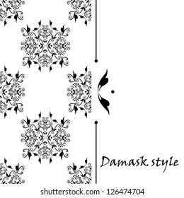 Perfect for invitations and ornate backgrounds. Wedding card or invitation with abstract damask background. Abstract greeting card.