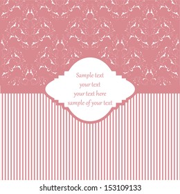 Perfect for invitations and ornate backgrounds. Wedding card or invitation in abstract damask style. Abstract greeting postcard. Ornate card announcement. Vintage damask invitation card. 