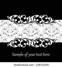 Perfect for invitations and ornate backgrounds. Wedding card or invitation in abstract damask style. Ornate card announcement. Vintage damask invitation card. Abstract vintage background.