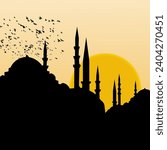  Perfect Islamic background vector for Ramadan, Kandil, Laylat al-Qadr, or Kadir Gecesi themes, featuring a mosque.