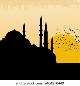  Vector de fondo islámico perfecto para los temas Ramadán, Kandil, Laylat al-Qadr, o Kadir Gecesi, con una mezquita.