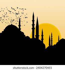  Perfect Islamic background vector for Ramadan, Kandil, Laylat al-Qadr, or Kadir Gecesi themes, featuring a mosque.