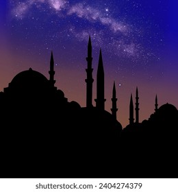  Perfect Islamic background vector for Ramadan, Kandil, Laylat al-Qadr, or Kadir Gecesi themes, featuring a mosque.