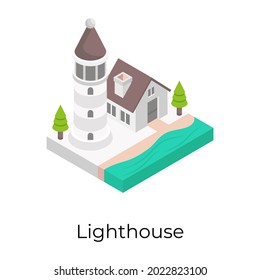 A perfect isometric icon of a lighthouse 
