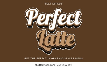 Efeito de texto em café perfeito, design de tipografia elegante com um tema de café, apresentando estilos de letras criativas transmitindo um ambiente de café