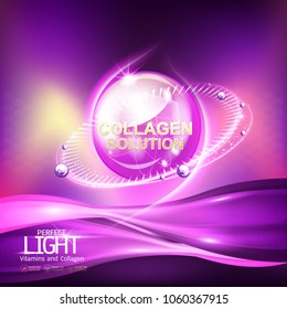 Perfect Light Vitamin and Collagen Serum on Purple Background Concept Skin Care Cosmetic.