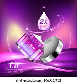 Perfect Light Vitamin and Collagen Serum on Purple Background Concept Skin Care Cosmetic.