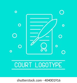 Perfect linear flat icon or logotype of court topic. Useful for infograpics, presentation and web site. Paper with style pen and manuscript