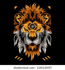 Perfect Lion Head Vector Illustration in Black Background