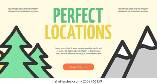 Perfect Locations for Picnic Concept Horizontal Invitation Placard Poster Banner Card Template. Vector illustration of Atmosphere Place