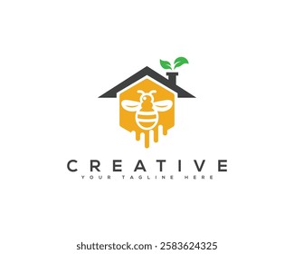 Perfect Logo for Brands Focused on Honey Bee and Bee Hive. Honey Bee with Home Creative Brand Identity Logo Design.