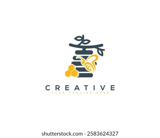 Perfect Logo for Brands Focused on Honey Bee and Bee Hive. Honey Bee with Home Creative Brand Identity Logo Design.