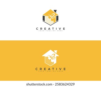 Perfect Logo for Brands Focused on Honey Bee and Bee Hive. Honey Bee with Home Creative Brand Identity Logo Design.